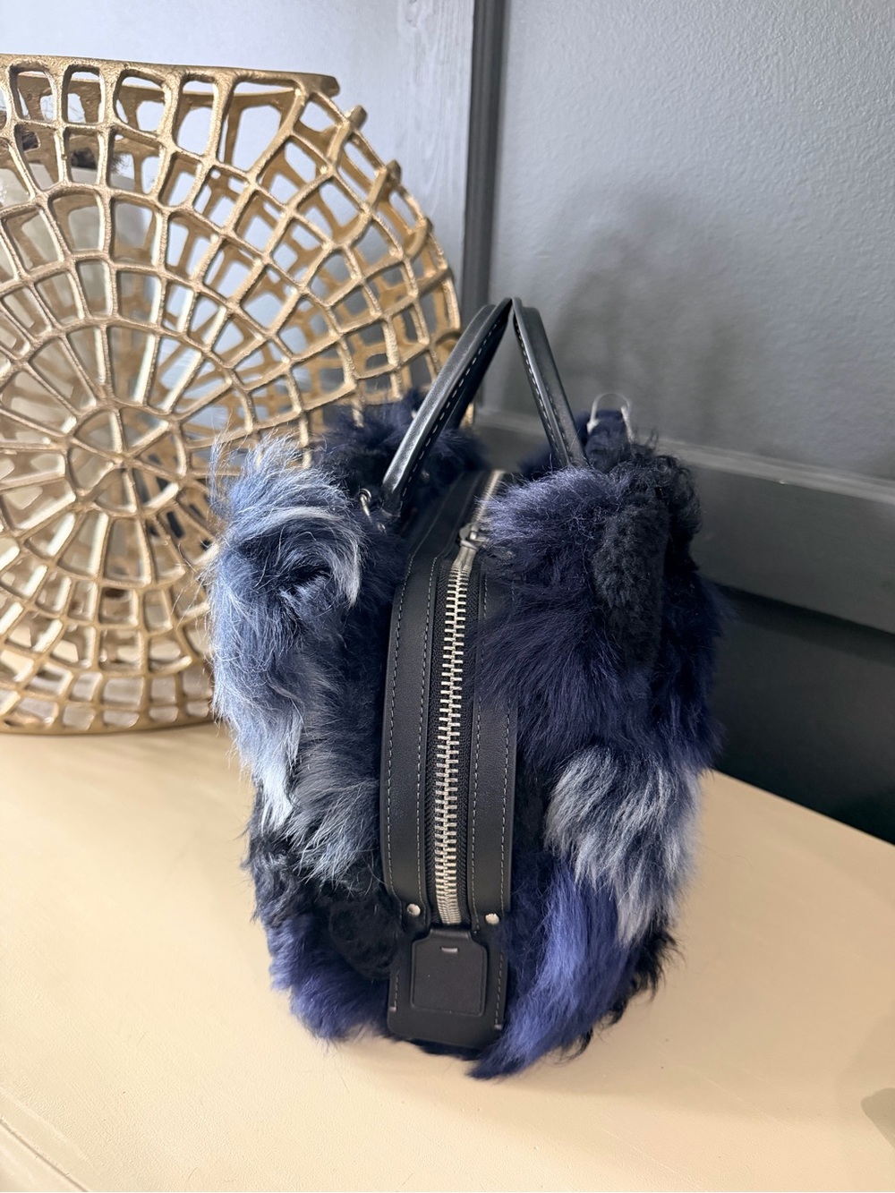 Coach Shearling Patchwork Rogue 25 Navy & Black w/Silver hardware | NWT - Picture 4 of 9